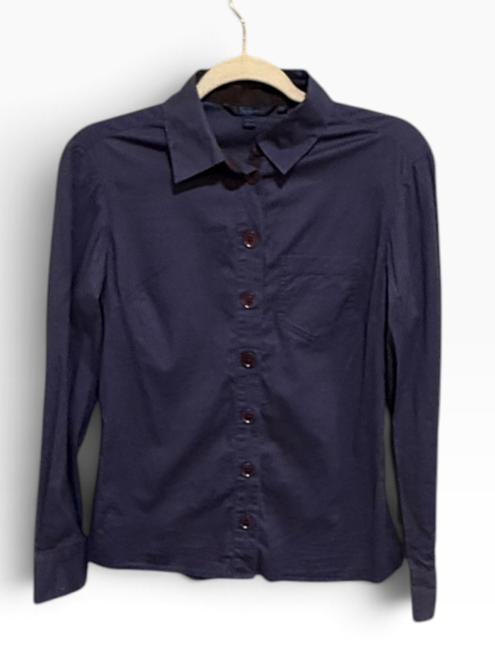 Boden Navy Button Up Shirt Fitted Long Sleeve Cotton Blouse Size 6